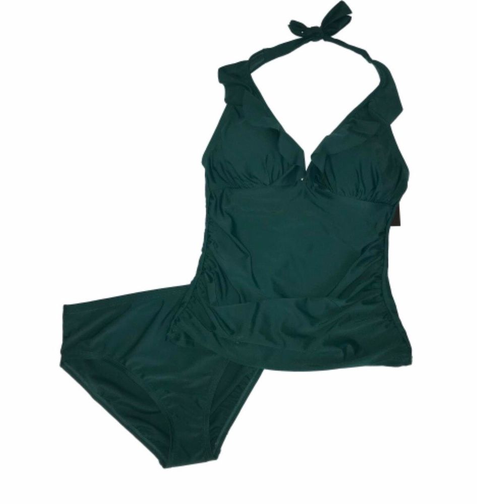 ellen tracy ruffle halter tankini