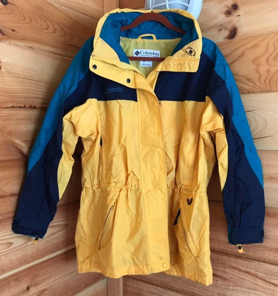 blue and yellow columbia jacket