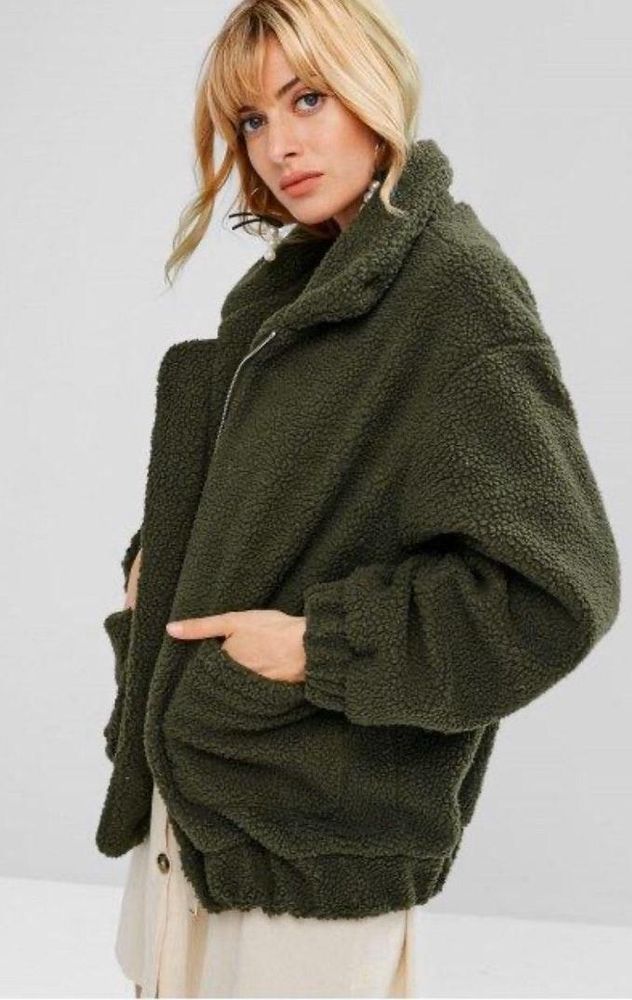 fluffy zip up teddy coat