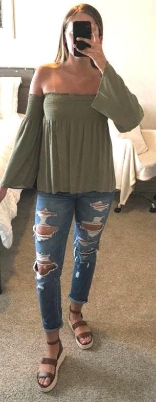 forever 21 smocked off the shoulder top