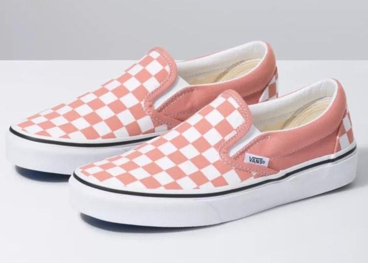 light pink checkered vans