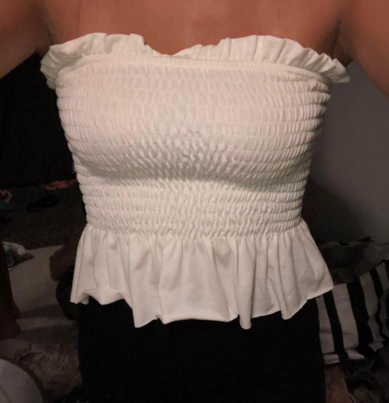 white ruffle tube top