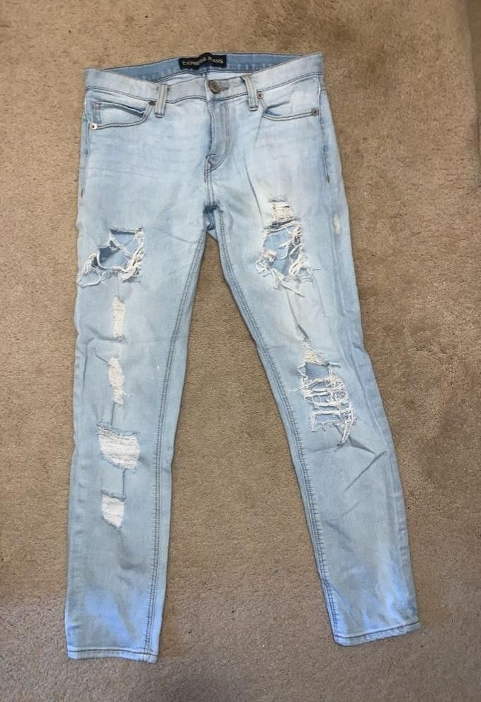 Express Mid Rise Light Wash Ripped Jeans Curtsy