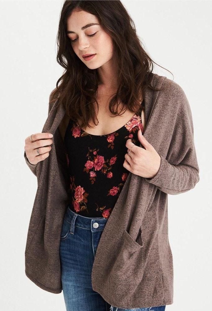 american eagle hooded cardigan
