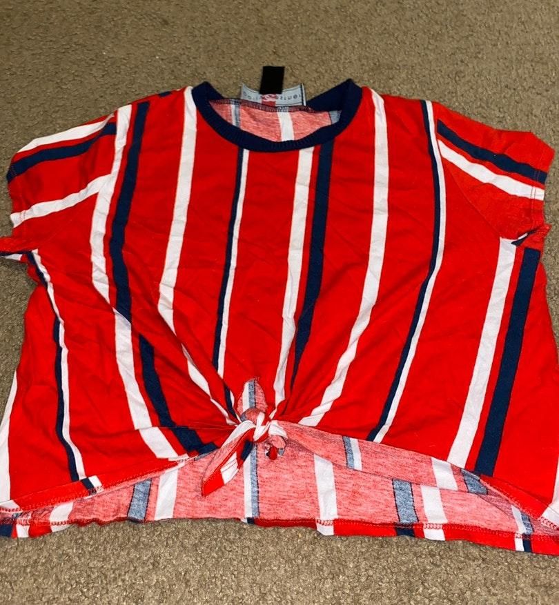 red white and blue striped shirt