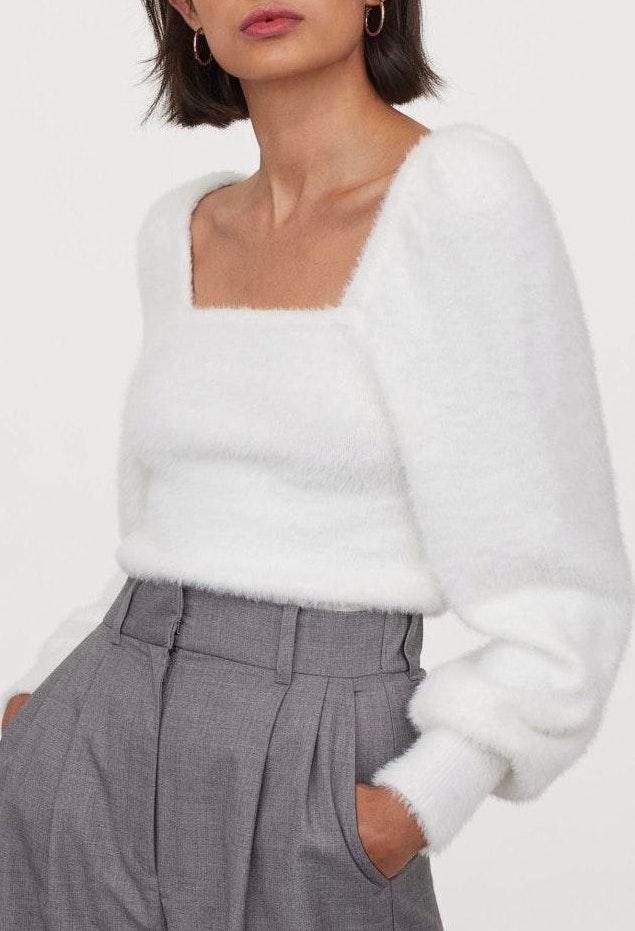 fuzzy white sweater h&m