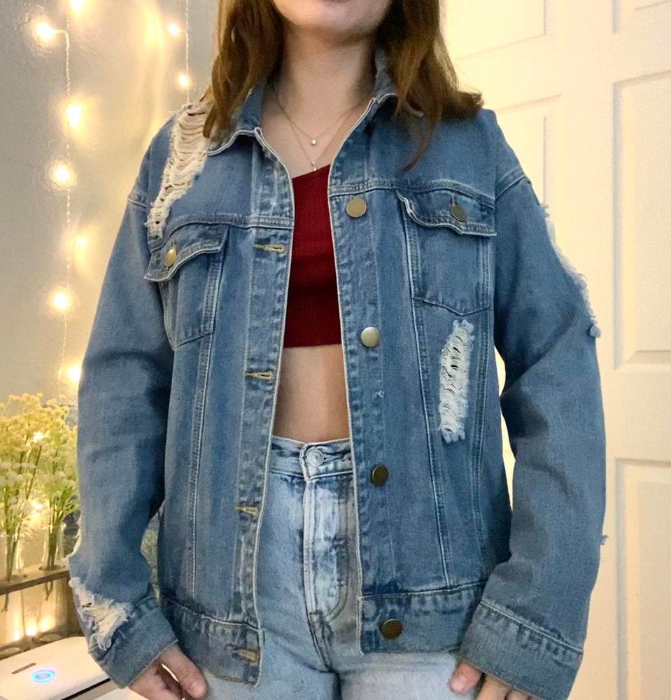 half blue half black denim jacket