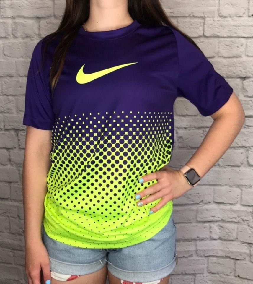 purple and lime green nike shirt