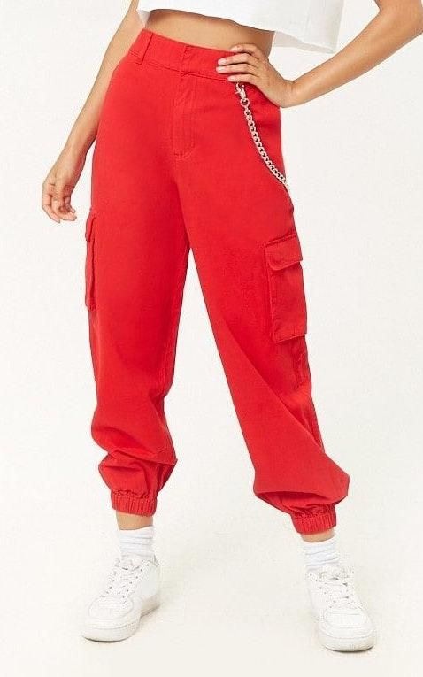 red baggy cargo pants