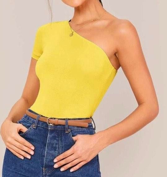 yellow one shoulder crop top