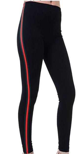 Black and Red High Waist Side Stripe Leggings