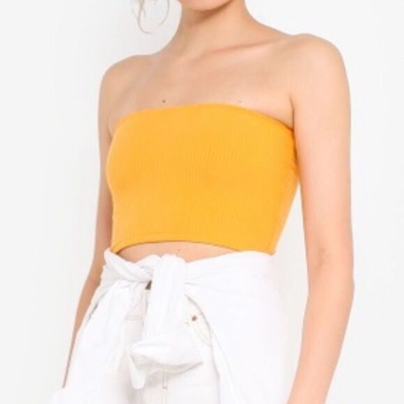 yellow ribbed tube top