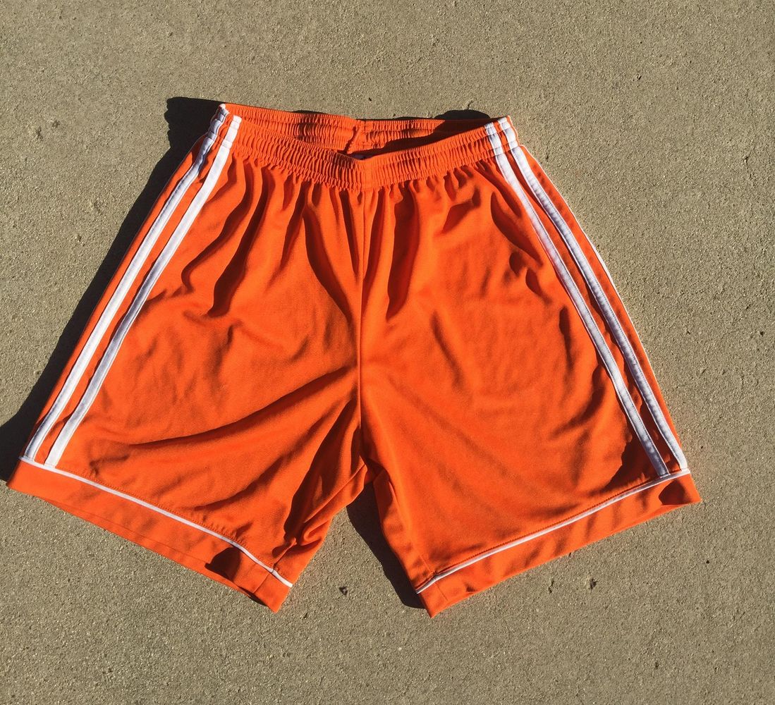 orange adidas soccer shorts