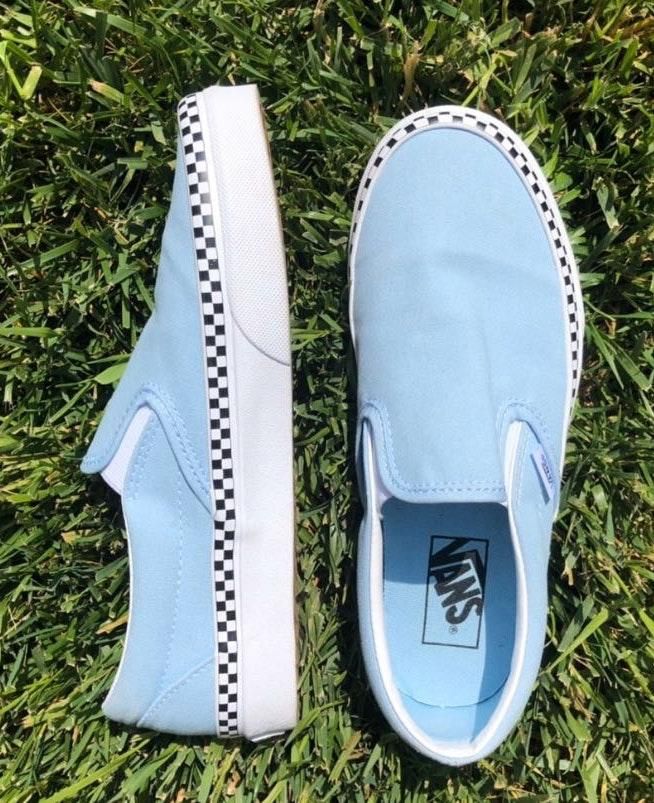 blue vans with checkered border