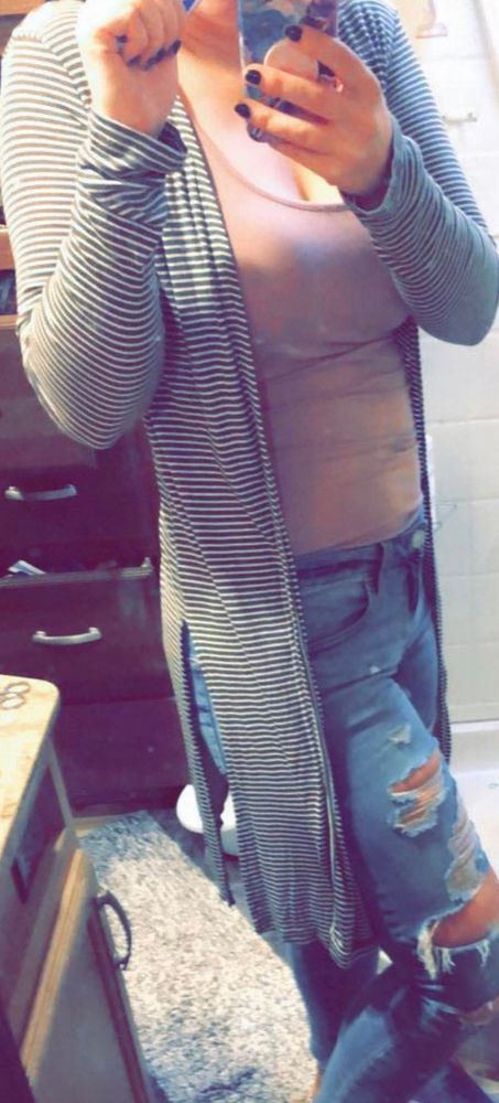 green and white striped cardigan