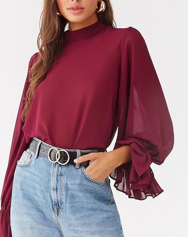 red sheer long sleeve top