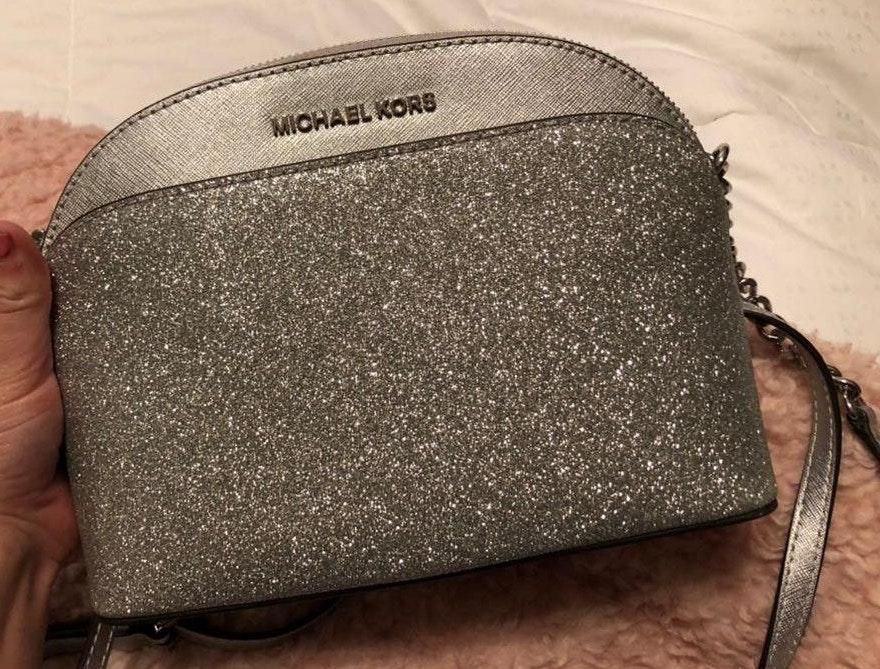 michael kors silver glitter wristlet