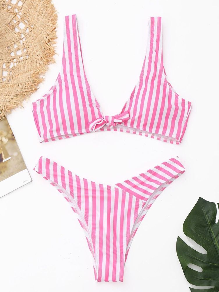 pink and white striped bathing suit