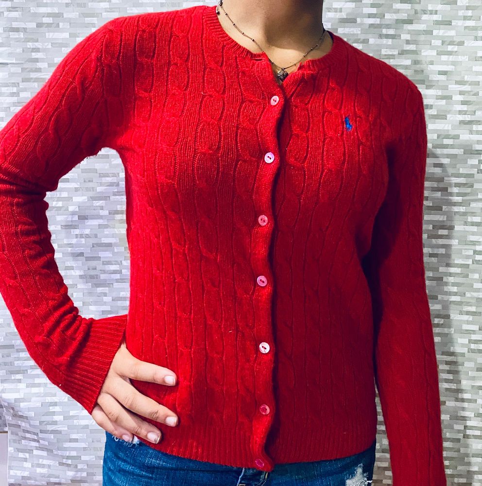 ralph lauren red cardigan