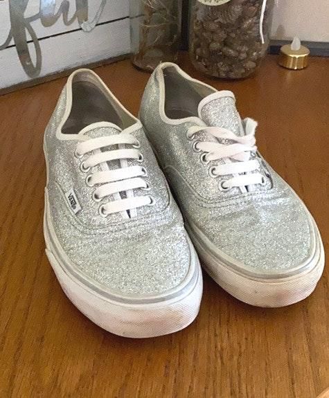 silver glitter vans