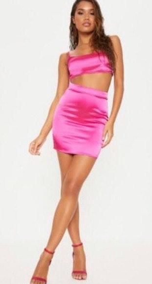 pink satin crop top