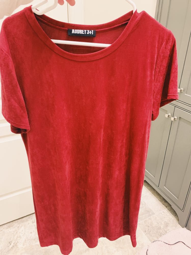 red velvet t shirt dress