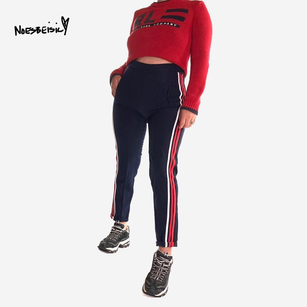red and blue joggers