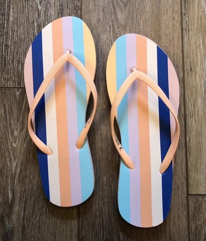 striped flip flops