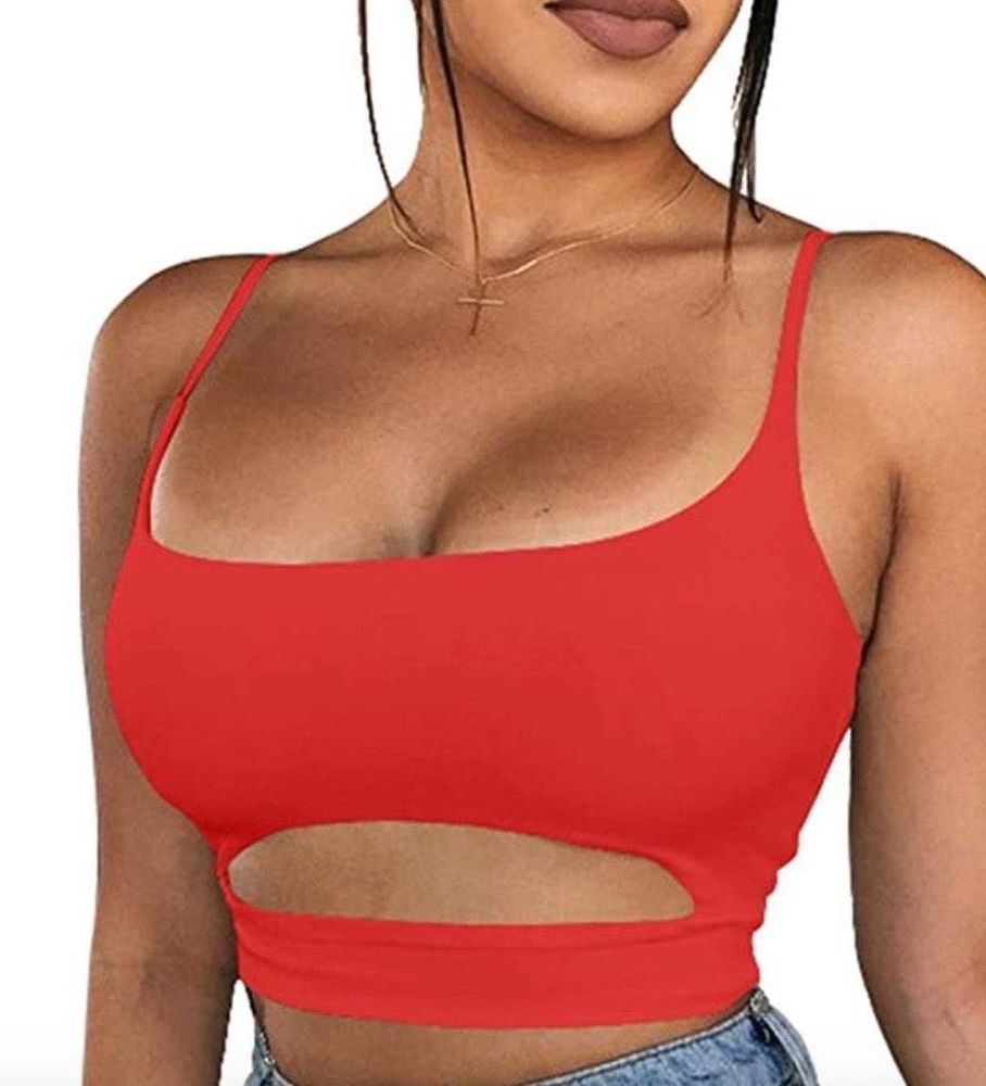 red cut out crop top