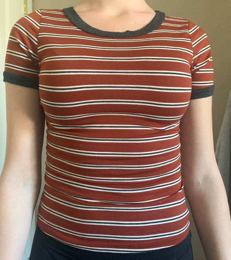 black red and white striped shirt