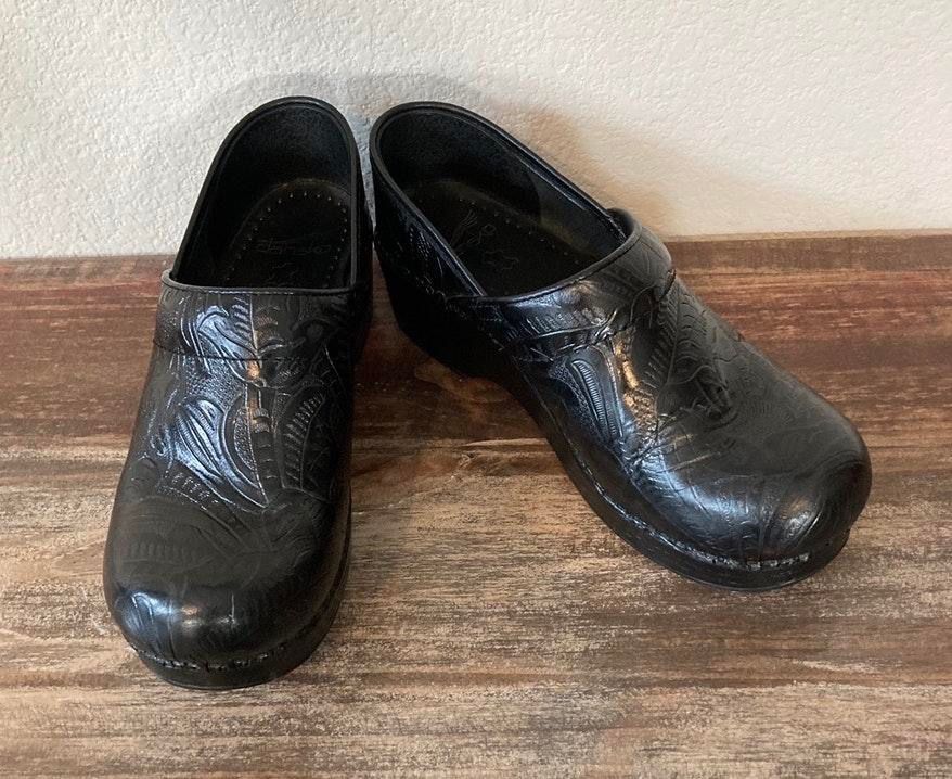 dansko patterned clogs