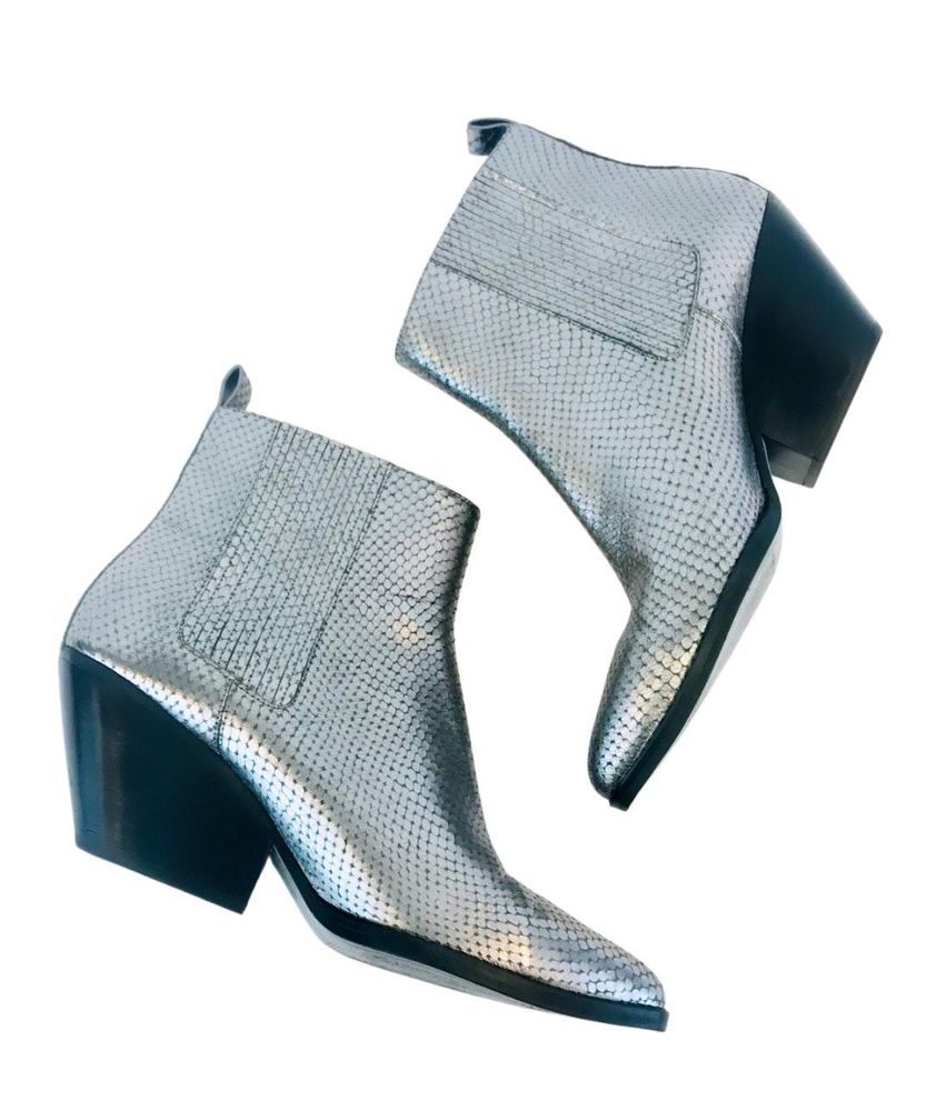 sinclair metallic embossed leather ankle boot