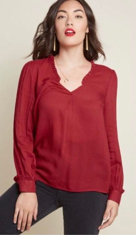 red sheer blouse