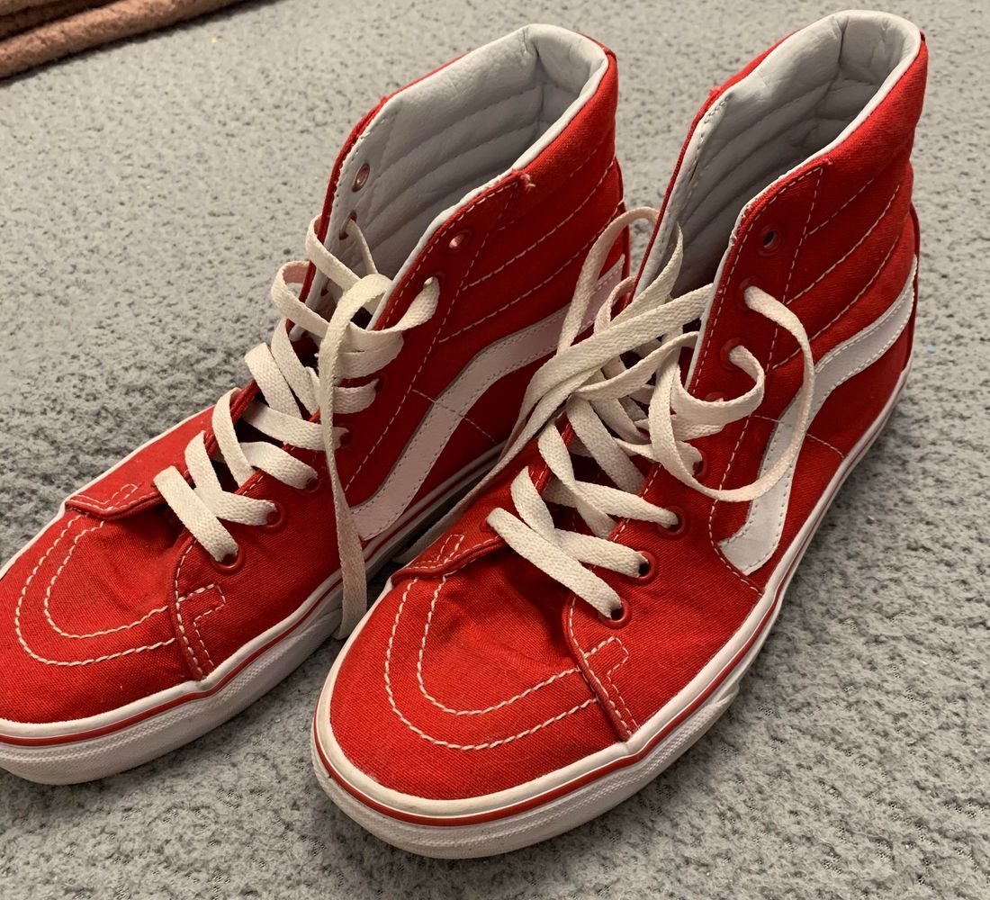 vans red high tops womens