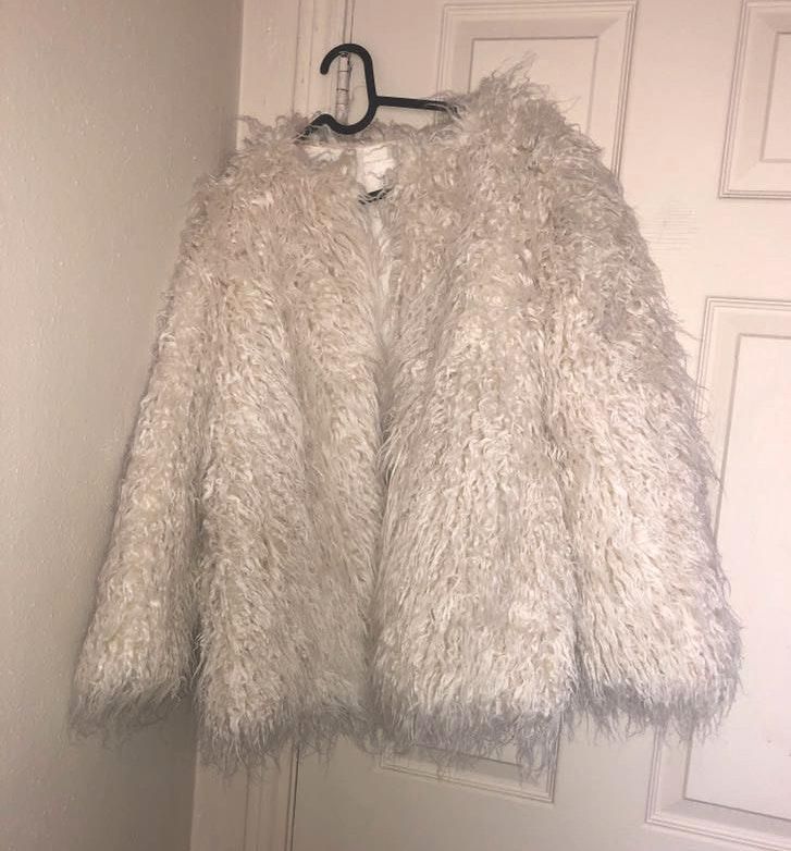 h&m faux fur coat cream