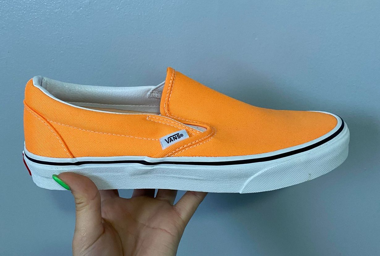 neon orange vans slip on