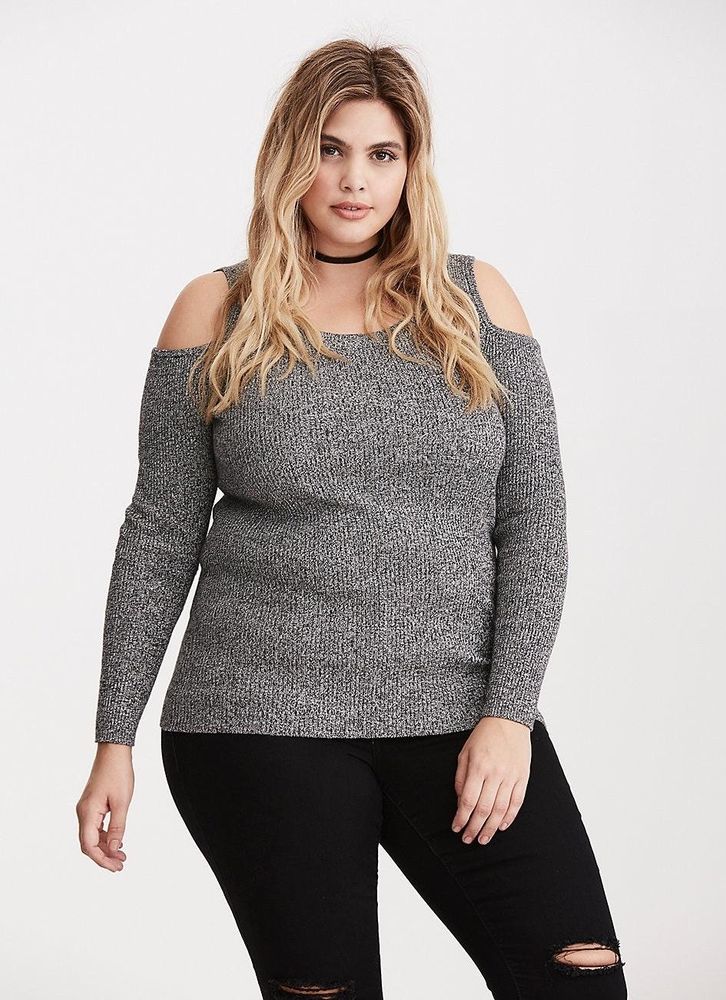 gray cold shoulder sweater