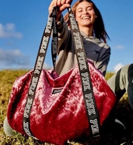 pink velvet duffle bag