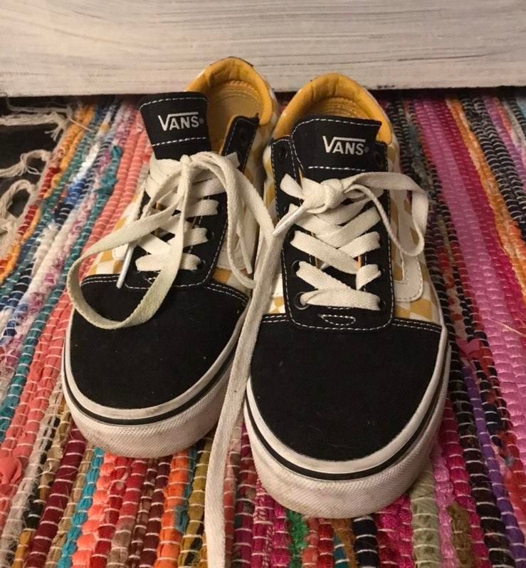 yellow checkerboard vans size 8