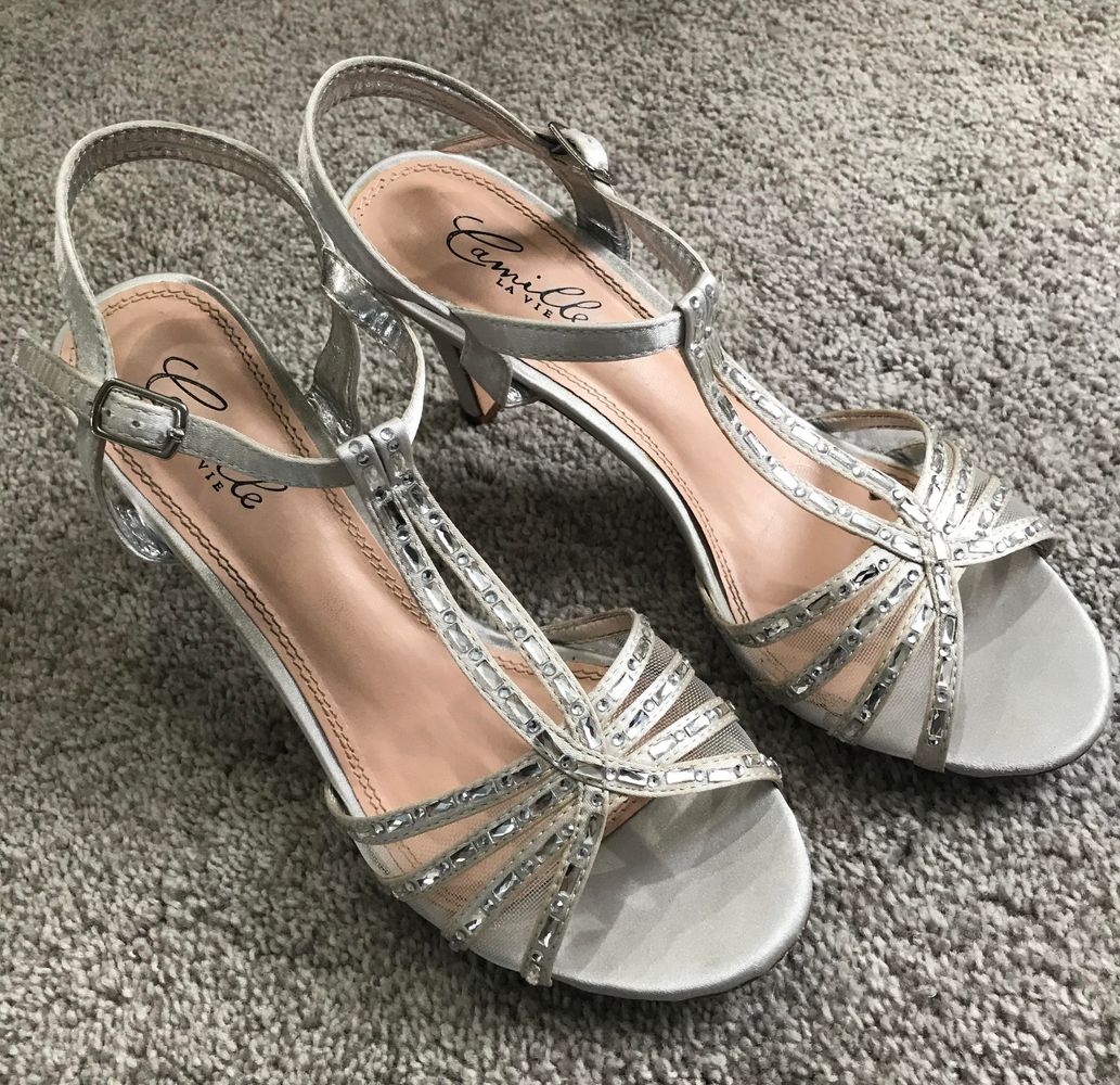 silver formal heels