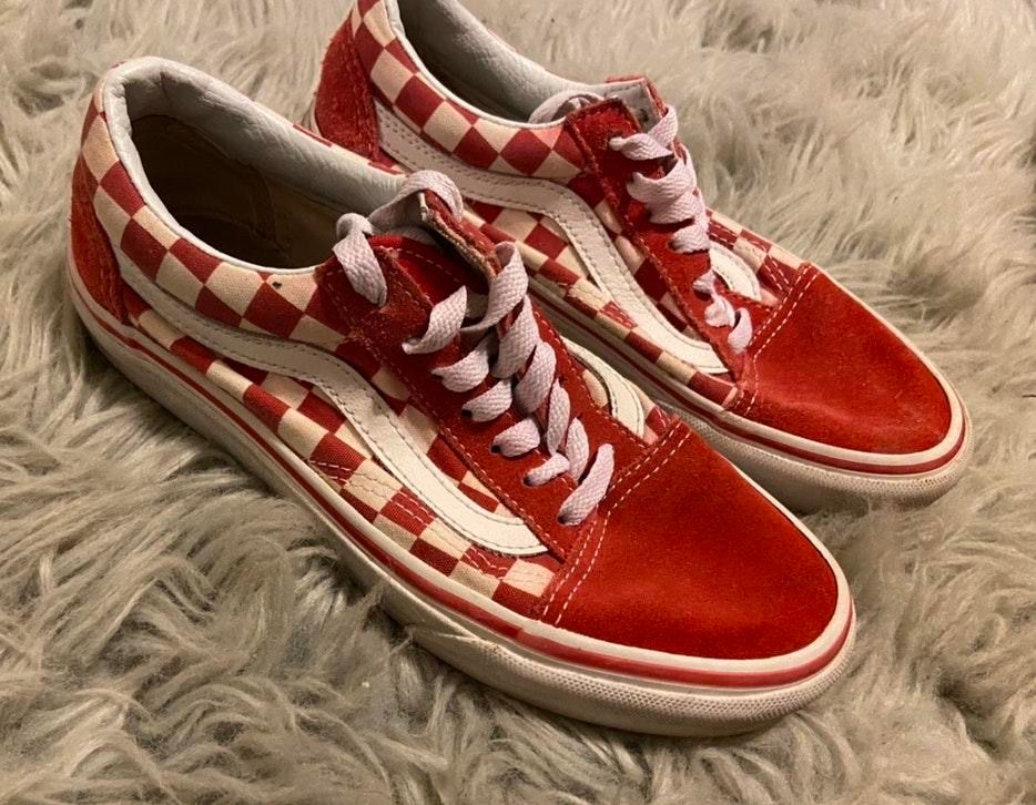 red checkered old skool vans