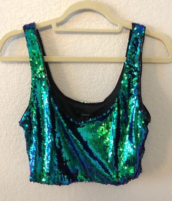 green sequin crop top