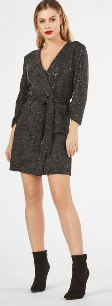 black sequin wrap dress
