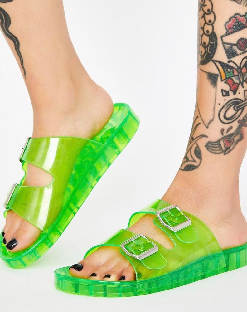 neon green jelly sandals