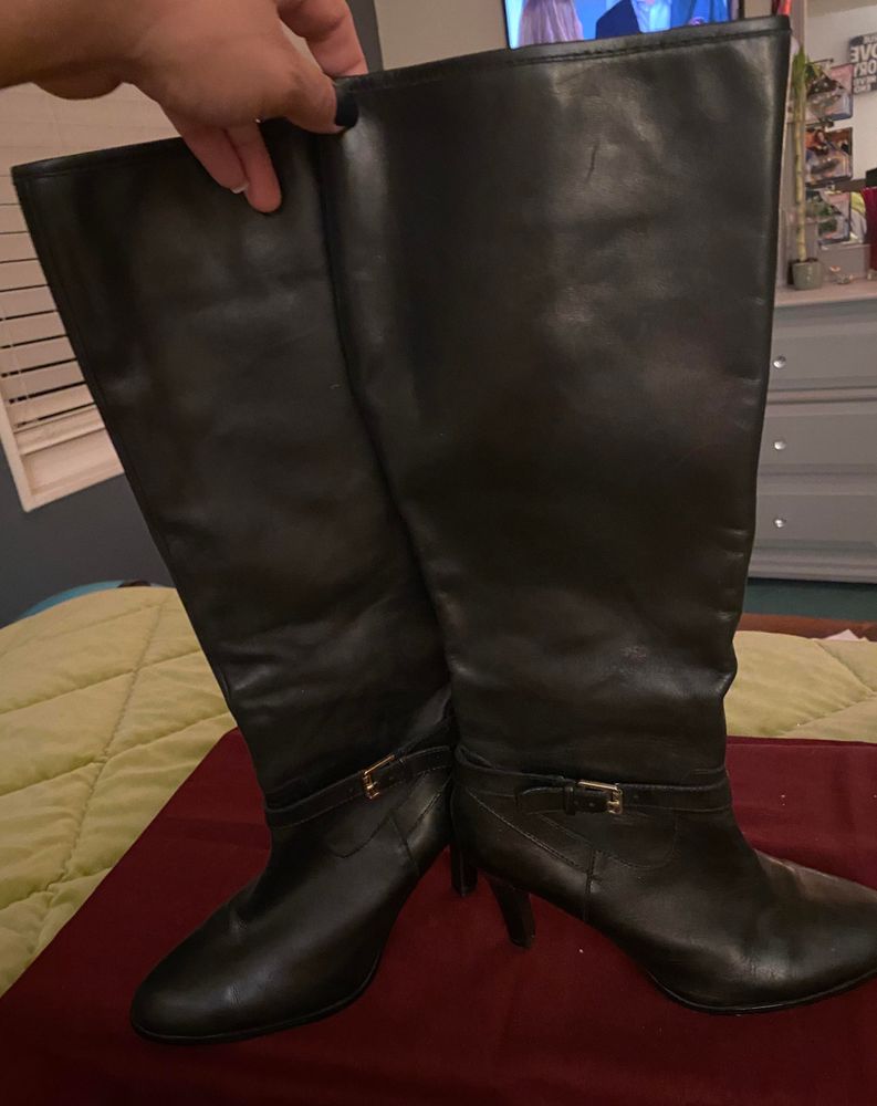 ralph lauren black knee high boots