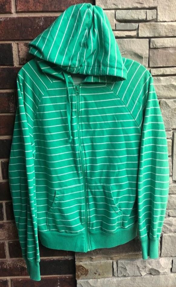 green and white striped hoodie