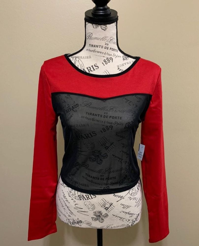 red sheer long sleeve top