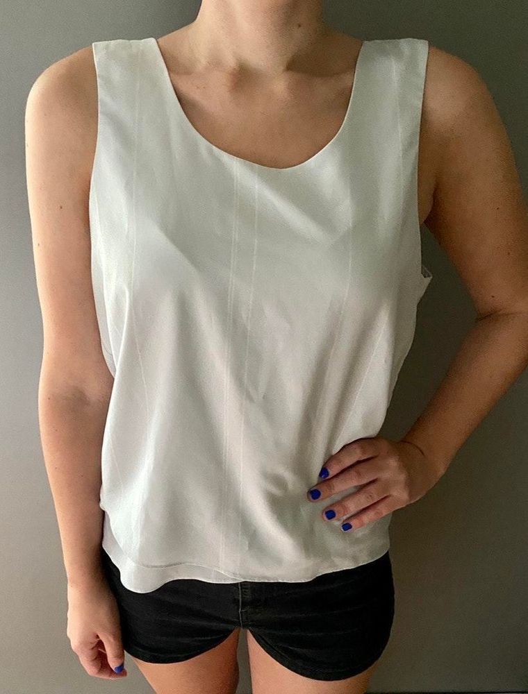 white cut out blouse