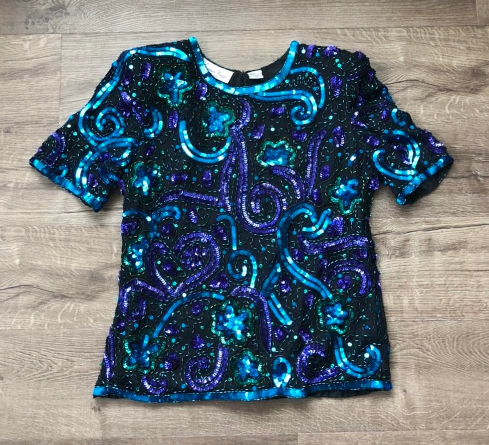 blue green sequin top