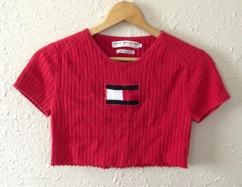 tommy hilfiger red crop top